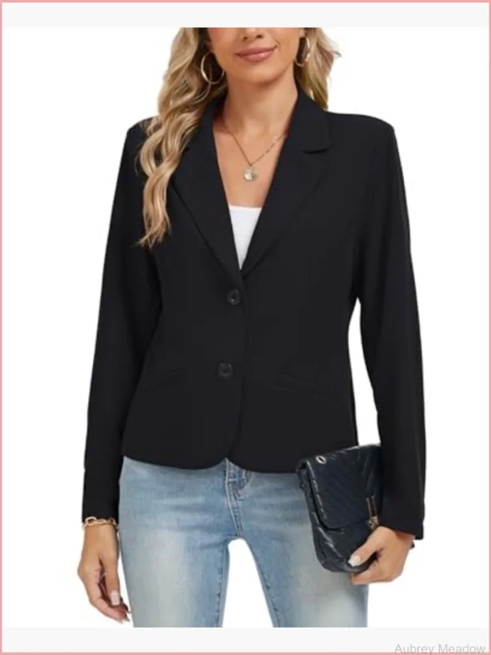 Long Sleeve Notch Lapel Blazer with Padded Shoulders